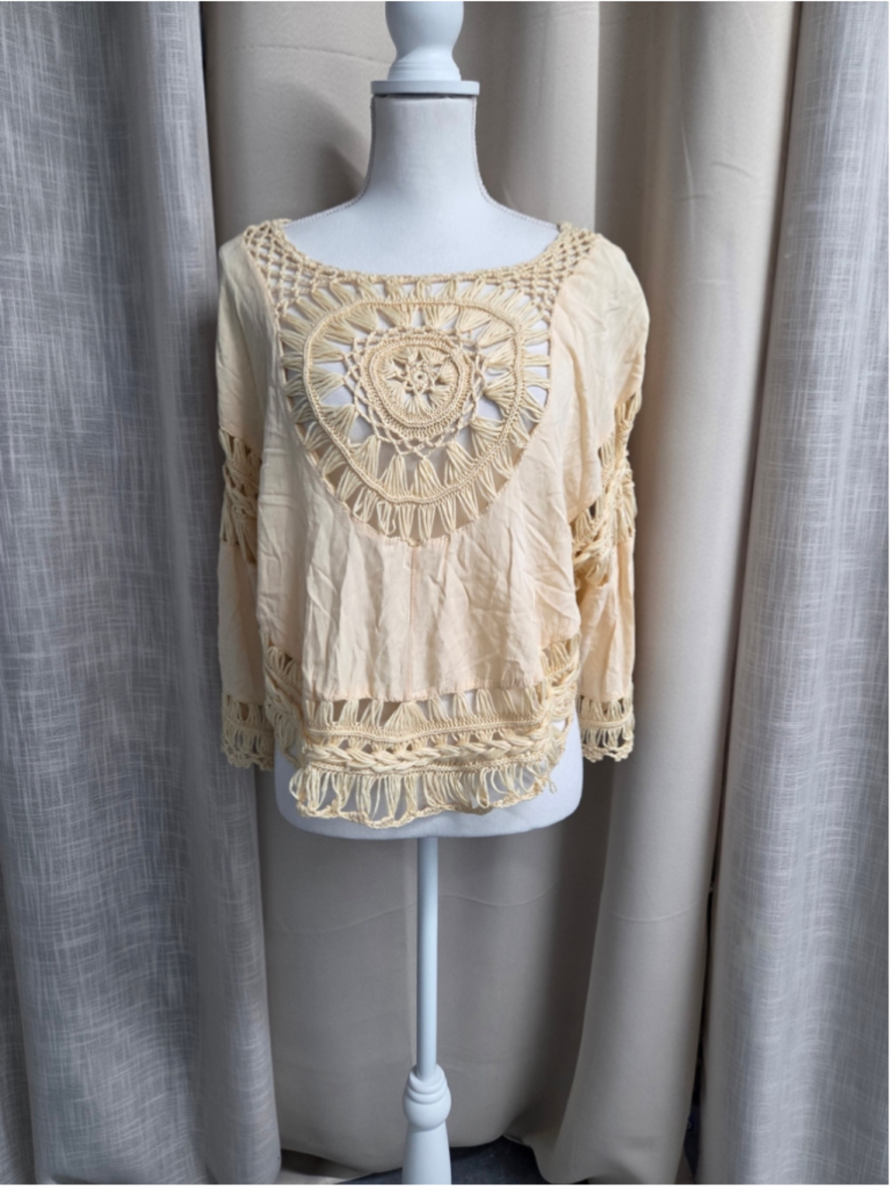 Papaya Crochet Fringe Tunic Top Festival Fashion Beachy Coaatal Boho Size L